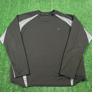 Vintage Nike Long Sleeve Polyester Workout T-Shirt Mens Large Black Gray Gym Y2K